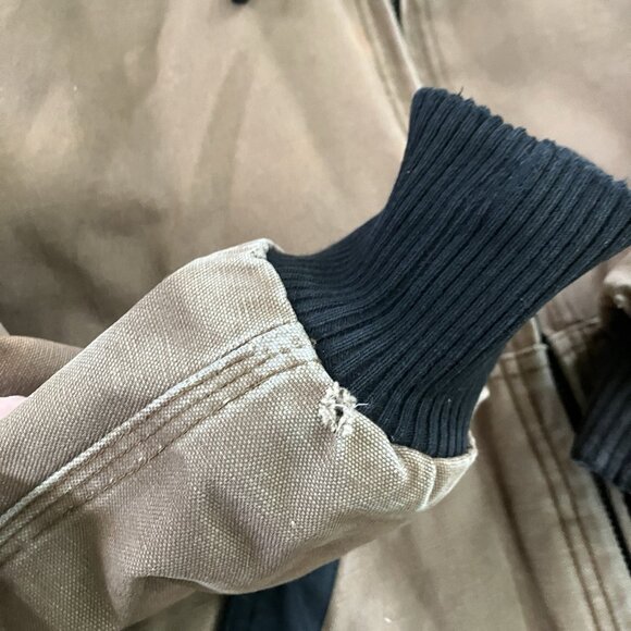 Y2K Dickies Canvas Hoodie Jacket Mens Tan Brown Distressed Utility 90s Workwear - Picture 8 of 12